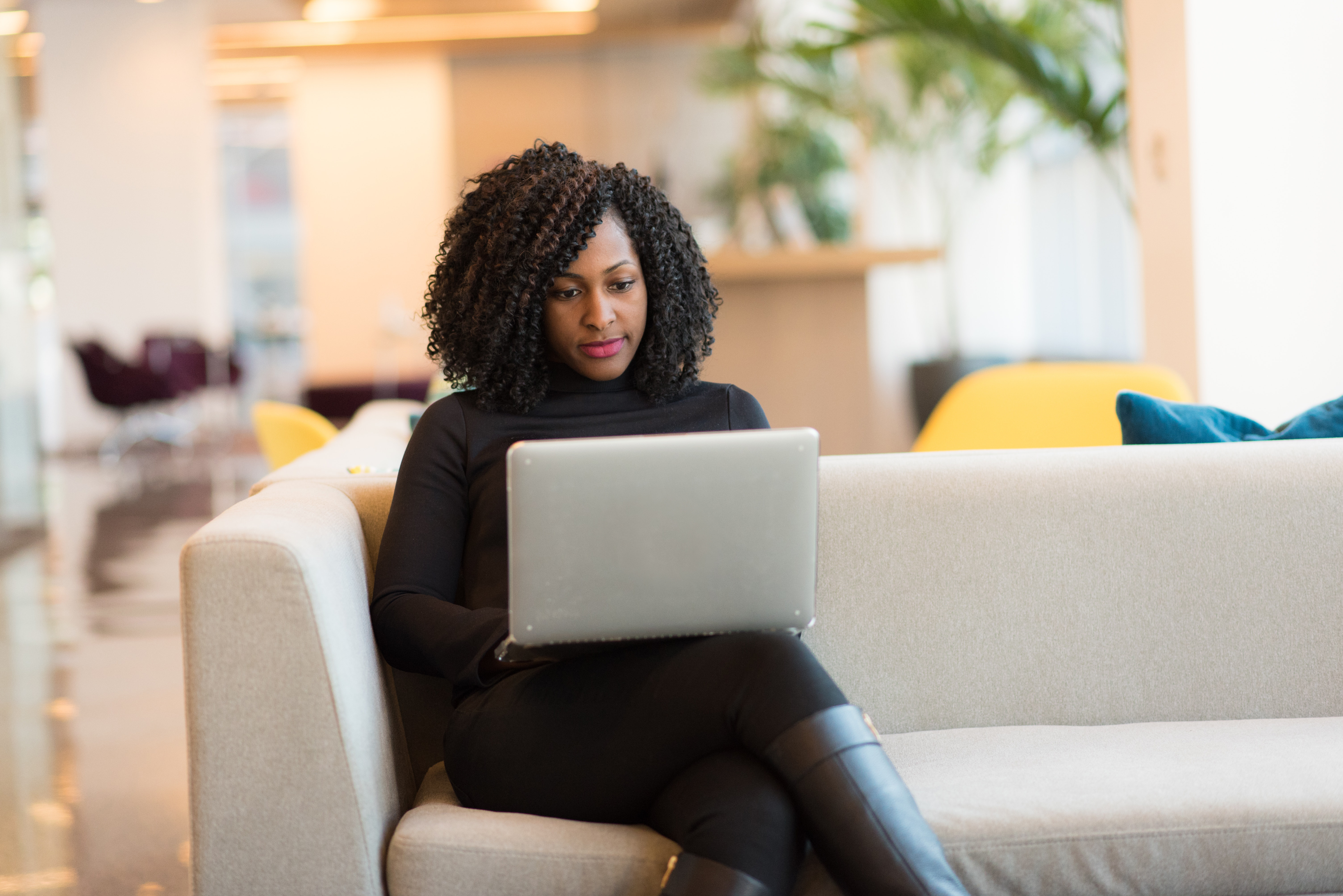 Image of a woman participating in a virtual information session