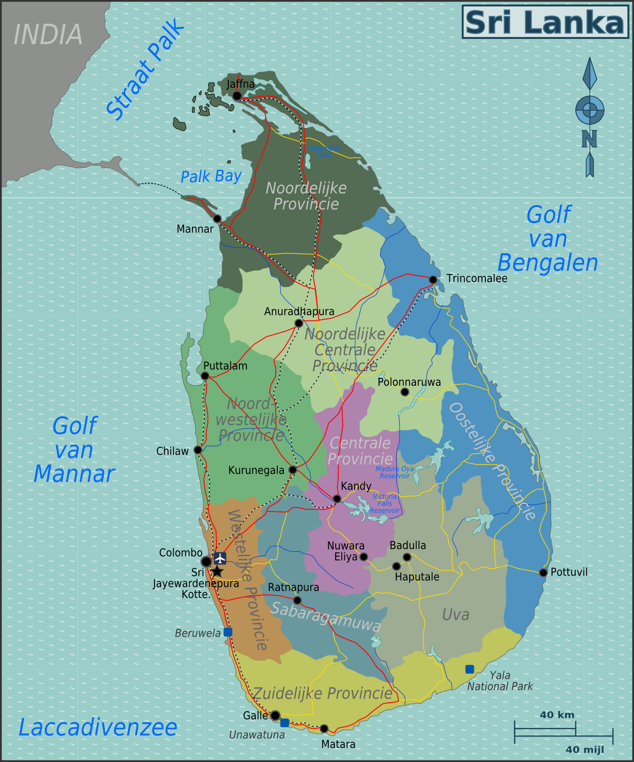 Map of Sri Lanka broken up by districts