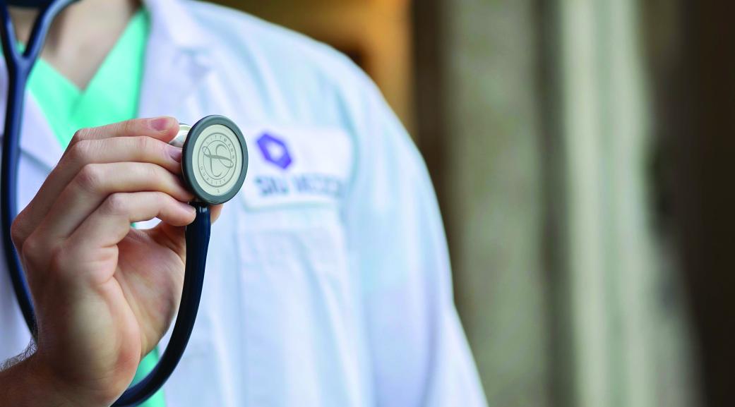 Med student holding stethoscope