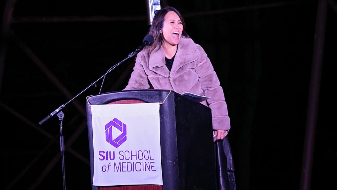 Dr. Pimple Popper at SIU Medicine Event at the Podium