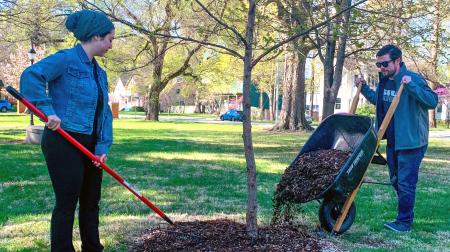 Medical Students Mulching Near a Tree