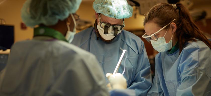 Medical students practicing surgery in a skills lab