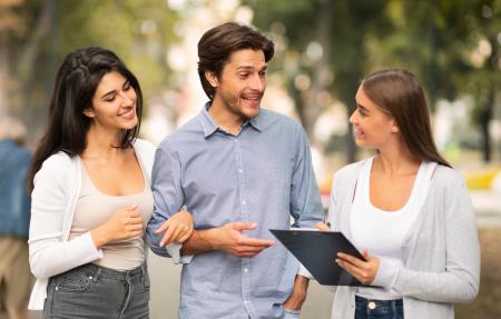 Couple talking to advisor