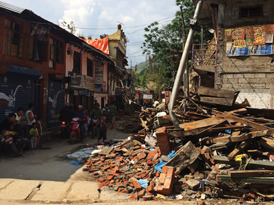 Destruction of the earthquake in Nepal in the town of Chisapani, Nuwakot.