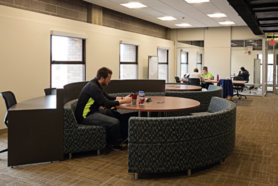 The new furnitureallows for group conversation and study.