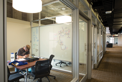 The eight group study rooms feature sound control, white boards and technological copabilities to ehance learning and interaction.