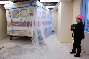 The MCLI features spaces for simulation from home to hospital including an ambulance, as seen here in the construction phase.